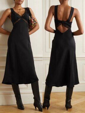 Reformation Provence Midi Dress Black Silk Lace Cut Out NWT Size XS